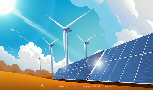 Illustrations sur le thème de l'environnement Les cellules solaires à nouvelle énergie et l'énergie éolienne