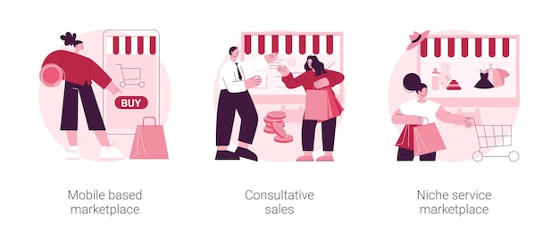 Illustrations vectorielles de concept abstrait d'application de commerce électronique
