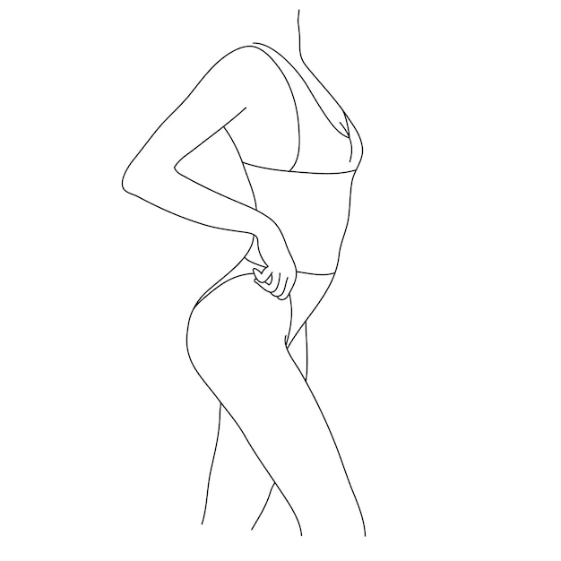 Illustrations vectorielles de corps de belle femme. Figure féminine linéaire minimaliste. Lingerie abstraite
