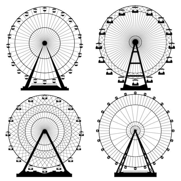 Vecteur les illustrations vectorielles définissent la roue ferris le carnaval la foire l'arrière-plan format eps