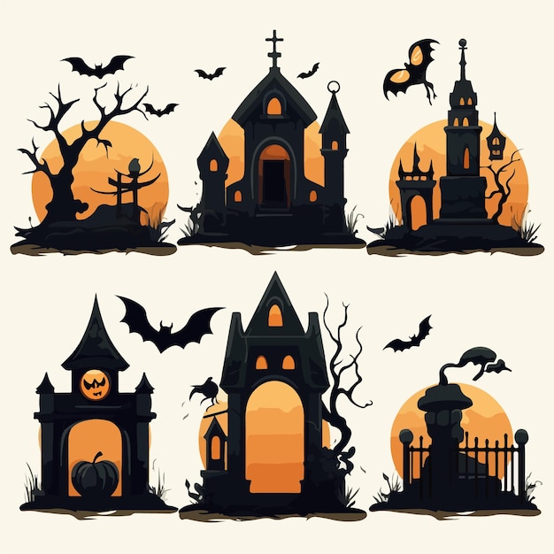Les illustrations vectorielles donnent vie aux monuments d'Halloween AI Generation