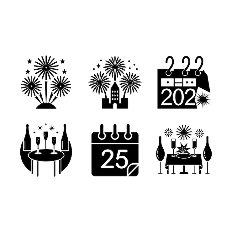 Vecteur illustrations vectorielles festives du nouvel an, cliparts de dessins animés et dessins en ligne pour tous vos projets