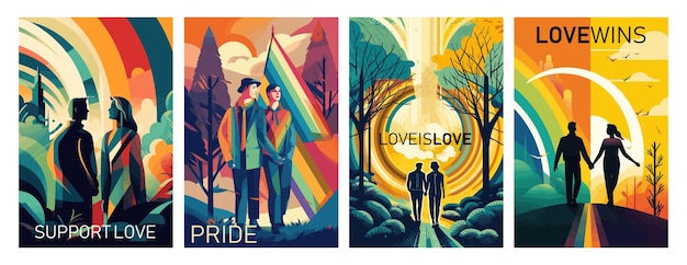 Des illustrations vectorielles de la fierté LGBTQ du couple gay et lesbienne pour la conception d'une affiche de carte de vœux