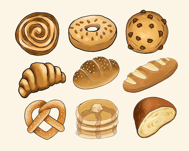 Illustrations vectorielles de pain de boulangerie