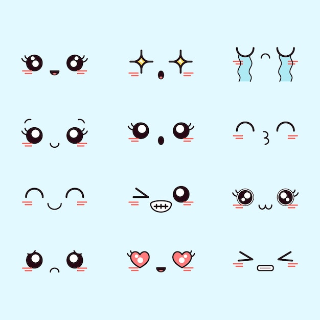 Illustrations de visage kawaii dessinées à la main