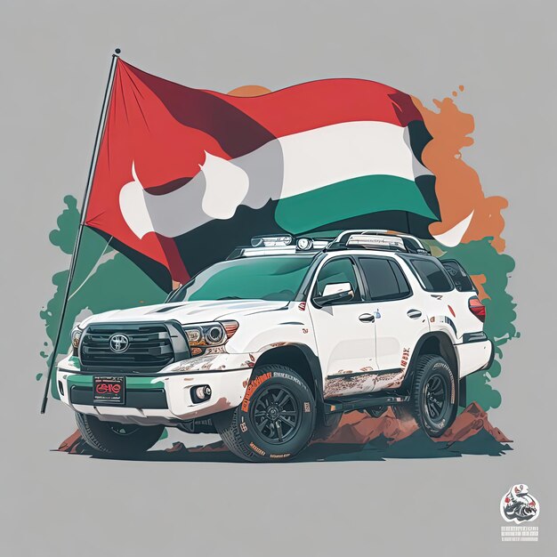 Vecteur illustrations voiture vectorielle jeep suv drapeau du pays dessin de chemise