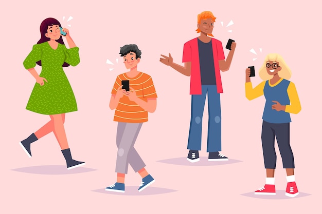 Illustré de jeunes à l'aide de smartphones