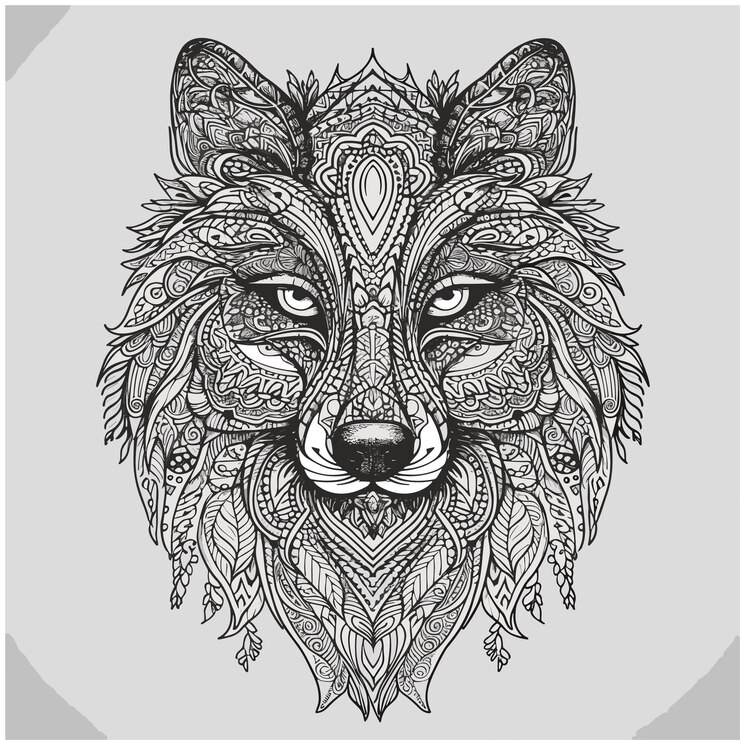 illustrustartion livre à colorier page tête de loup