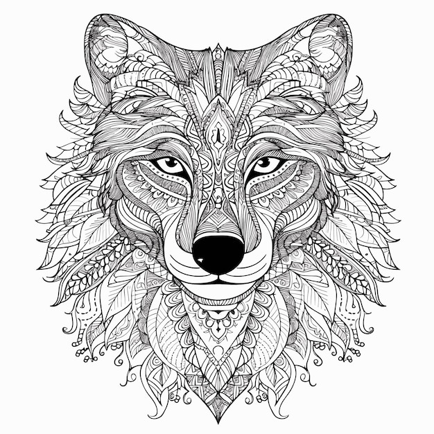 illustrustartion livre à colorier page tête de loup