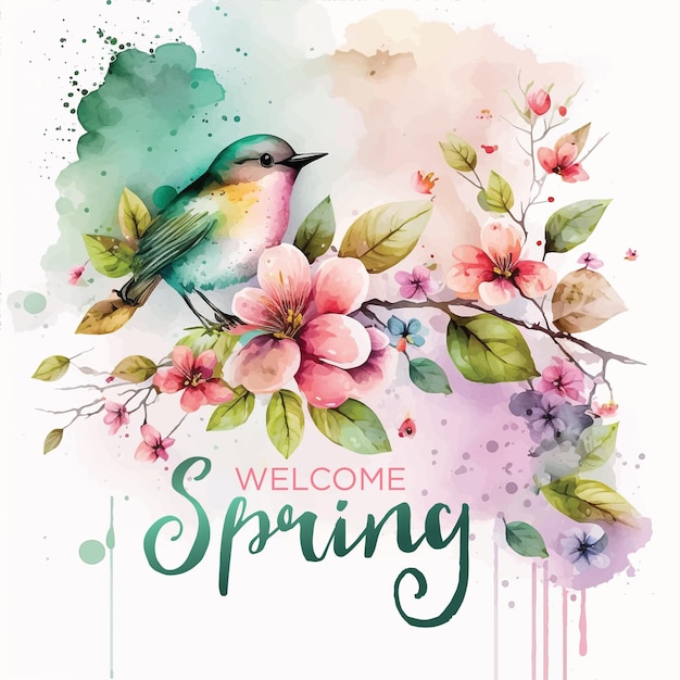 Ilustration de peinture aquarelle printemps Bienvenue