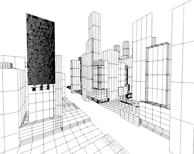 Vecteur image 3d du plan de la ville avec gratte-ciel et rue