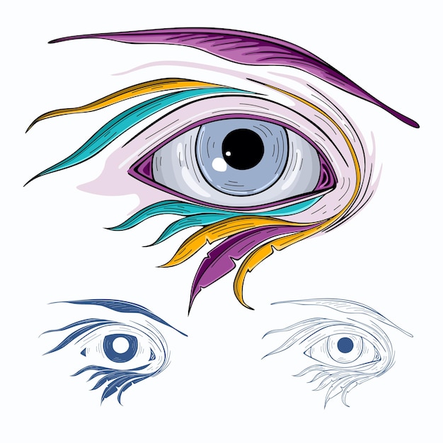 Image abstraite de l'oeil avec des plumes. illustration artistique