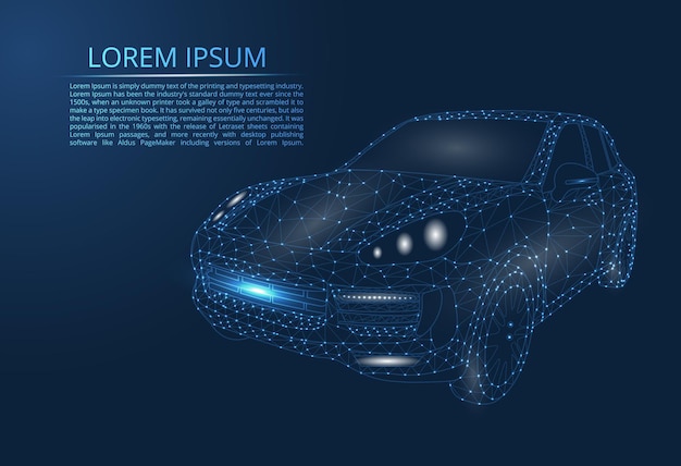 Image abstraite d'une voiture sous forme de points et de lignes triangles verre brisé vecteur d'affaires