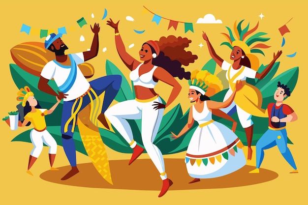 Vecteur une image animée d'artistes dansant la capoeira traditionnelle brésilienne lors du festival festa junina