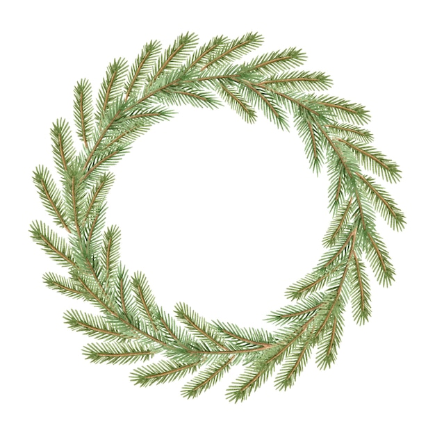 Image aquarelle avec une couronne de Noël de branches de sapin