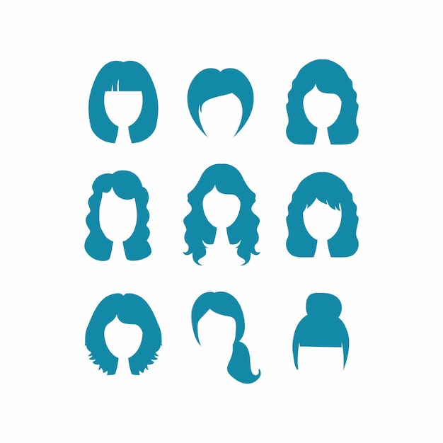 une image bleue et blanche de différents styles de cheveux