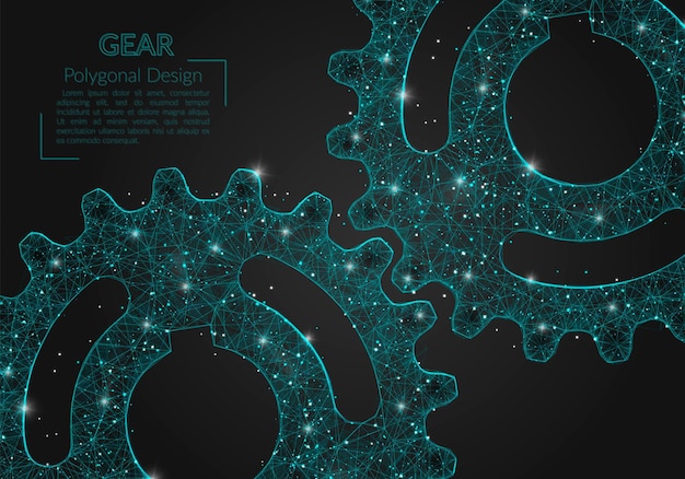 Image bleue isolée abstraite d'un engrenage L'illustration polygonale ressemble à des étoiles dans le ciel nocturne noir en spase ou en éclats de verre volants Conception numérique pour le site Web Internet