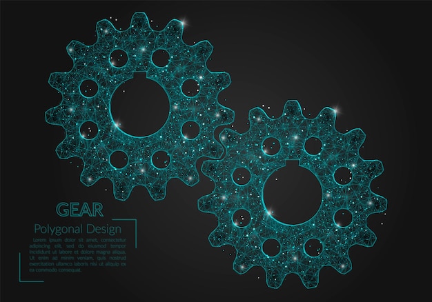 Image bleue isolée abstraite d'un engrenage Illustration polygonale ressemble à des étoiles dans le ciel nocturne sombre dans l'espace ou à des éclats de verre volants Design numérique pour site Web Internet