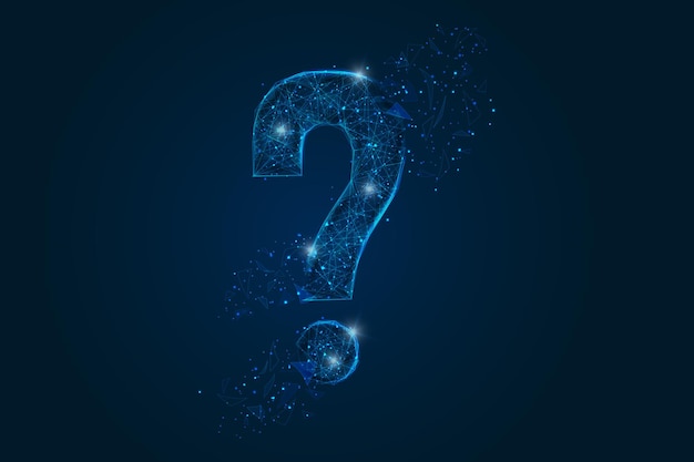 Image bleue isolée abstraite d'un signe d'interrogation L'illustration polygonale ressemble à des étoiles dans le ciel nocturne noir en spase ou en éclats de verre volants Conception numérique pour le site Web Internet
