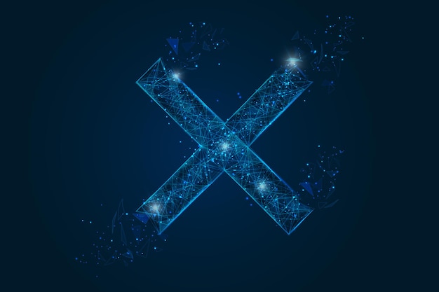 Image bleue isolée abstraite d'un signe de multiplication Illustration polygonale ressemble à des étoiles dans le ciel nocturne sombre dans l'espace ou à des éclats de verre volants Design numérique pour site Web Internet