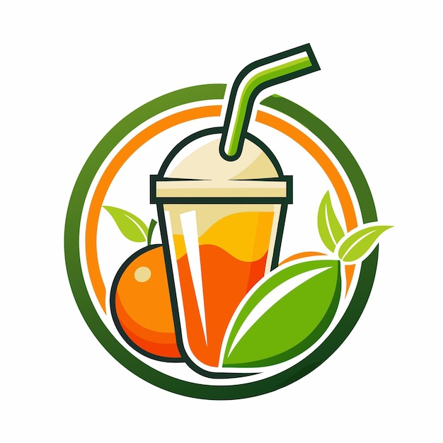 une image d'une boisson et d'une orange sur un fond vert