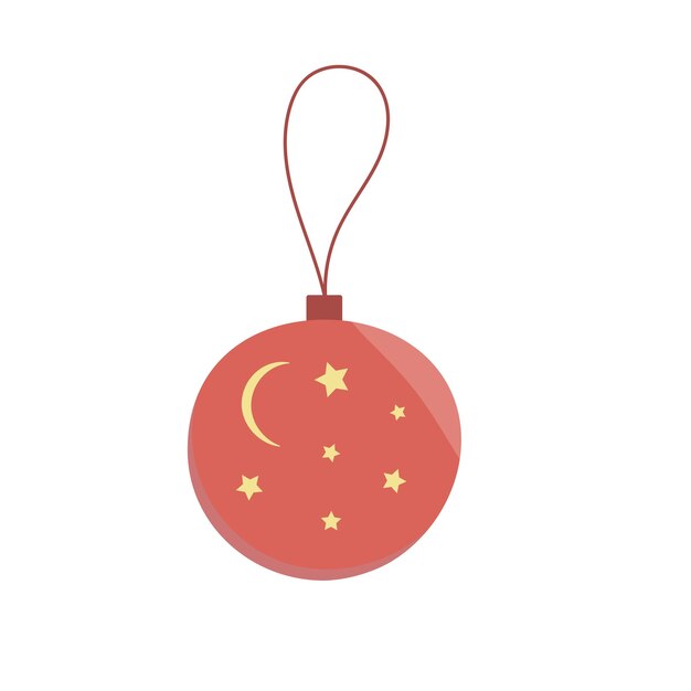 Une Image D'une Boule De Noël Rouge-orange Sur Une Ficelle Avec Des étoiles Et La Lune