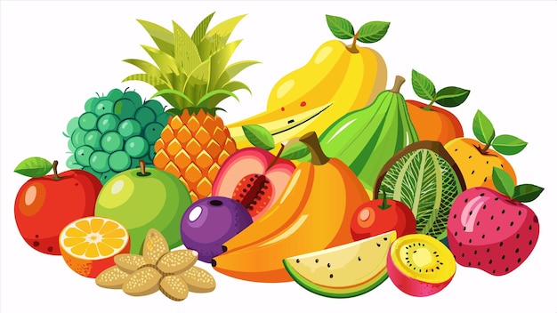 une image d'un bouquet de fruits, y compris des bananes, des ananas et des bananes