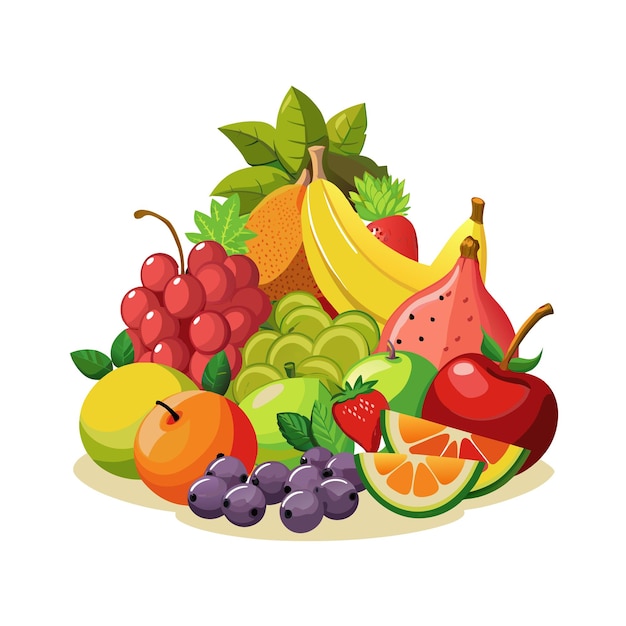une image d'un bouquet de fruits, y compris des bananes, des oranges et des pommes