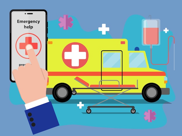 L'image De Composition Se Compose D'un Téléphone Portable Et D'un Chariot D'ambulance à Main