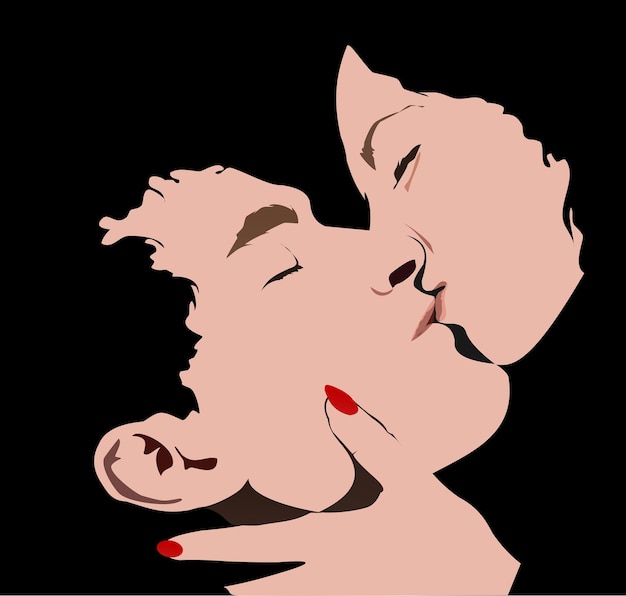 Vecteur image couple s'embrasser romantiquement sur fond noir illustration vectorielle 3d