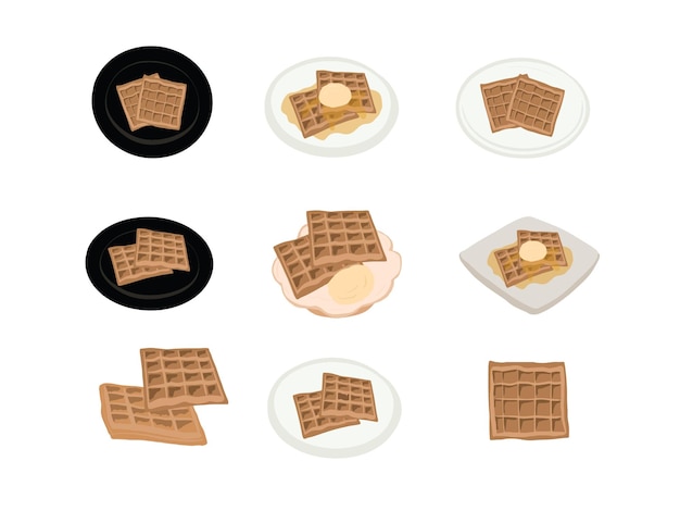 Une image de dessin animé de gaufres et une assiette de chocolats.