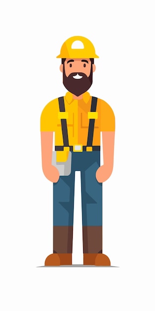 Vecteur une image de dessin animé d'un homme avec une ceinture à outils et un chapeau.