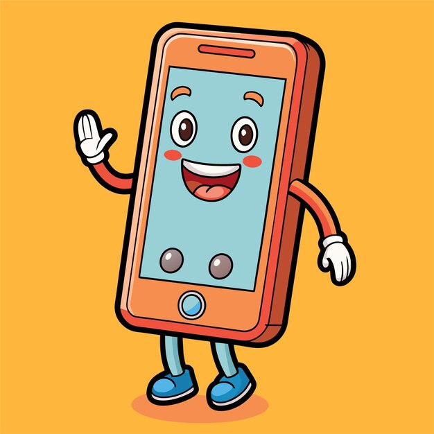 Vecteur une image de dessin animé d'un téléphone avec un visage de dessins animés dessus