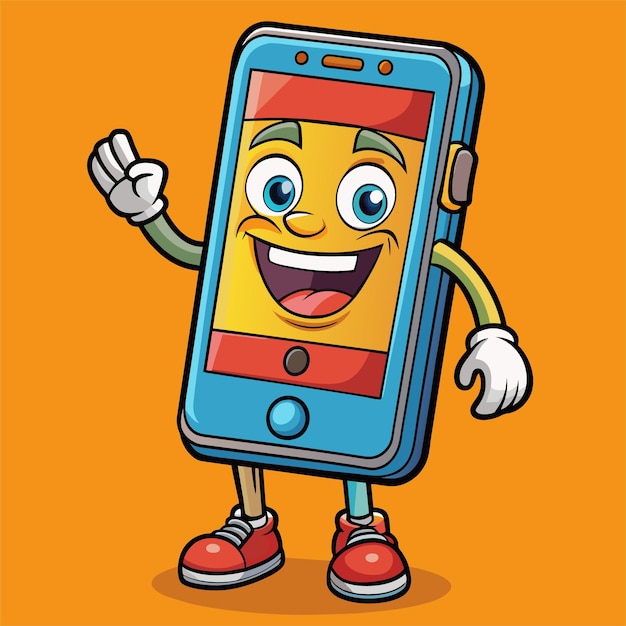 Vecteur une image de dessin animé d'un téléphone avec un visage de dessins animés dessus