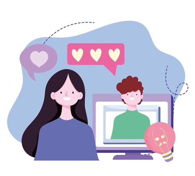 Image de l'écran d'ordinateur romantique jeune couple appel vidéo