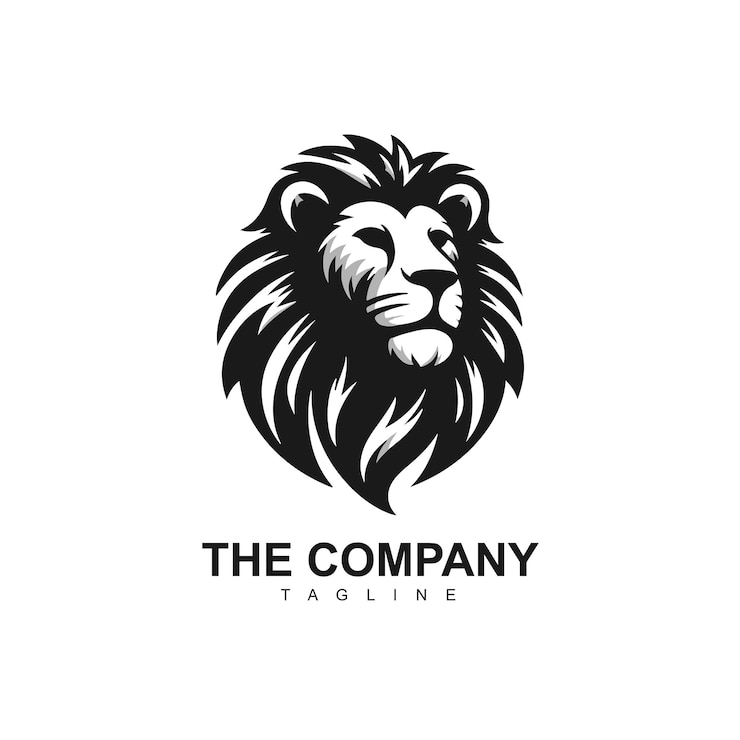 L'image est une silhouette d'un lion conçue comme un logo ou un croquis de pochoir