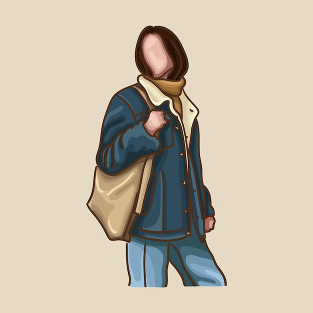 Vecteur image d'une fille avec un sac à main. dessin de mode