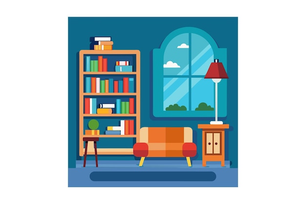 Image d'illustration vectorielle unique de la salle de lecture