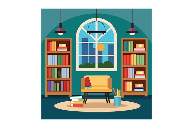 Image d'illustration vectorielle unique de la salle de lecture