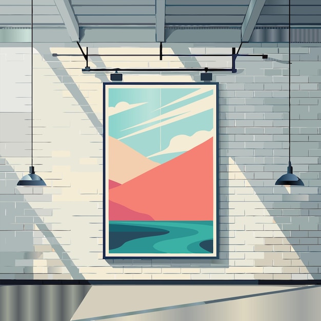 une image d'une montagne et des nuages dans un mur de briques