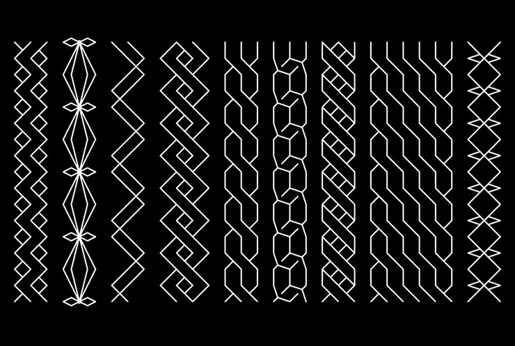 Image de neuf motifs de tresses dessinées à la main