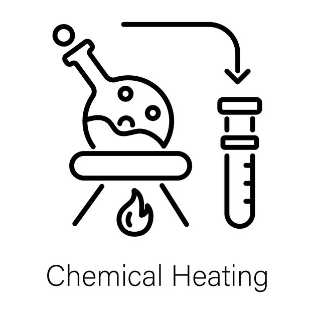 Vecteur une image en noir et blanc d'un chauffage chimique en cours
