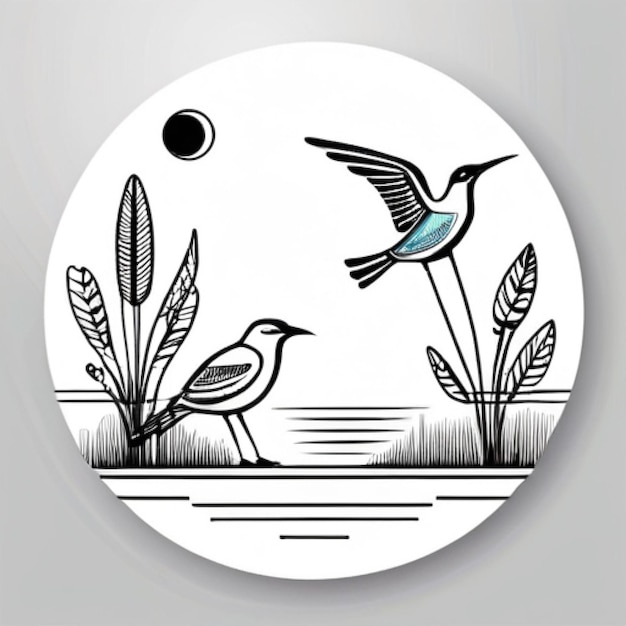 Une Image D'un Oiseau Et De Plantes Avec Un Cercle Avec Un Oiseau Dessus
