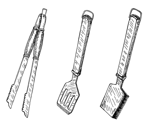 Vecteur image des outils de gril. élément de croquis vintage