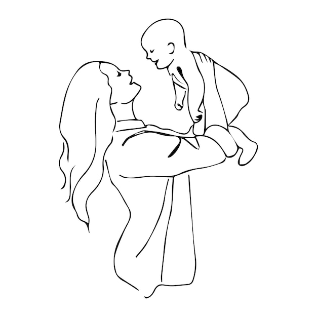 Vecteur l'image de la silhouette de la mère qui tient le bébé dans ses bras