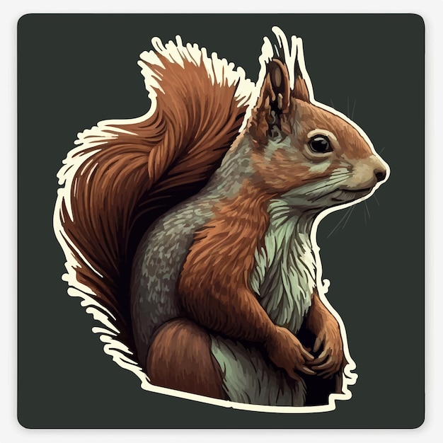 Image stylisée d'un écureuil dans un cadre forestier entouré de feuilles et d'herbe