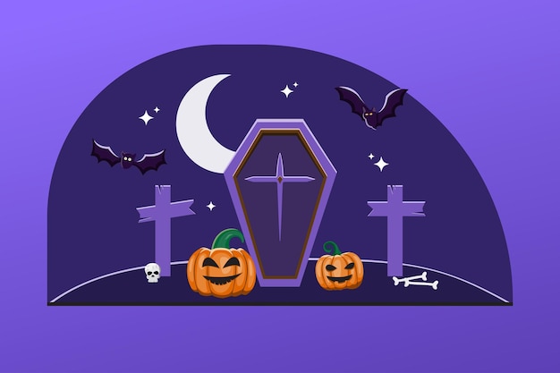 Une image sur le thème d'Halloween avec une croix et un cercueil