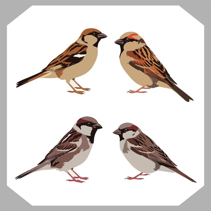 Vecteur une image de trois oiseaux avec un brun et l'autre a un rouge et orange sur lui
