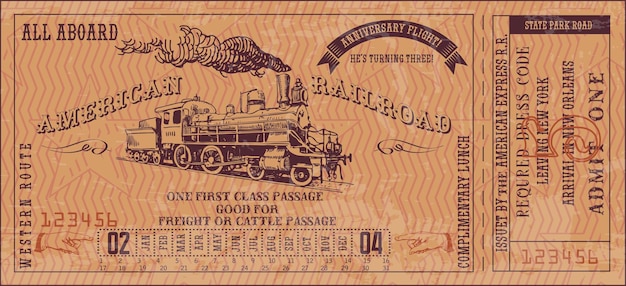 Image Vectorielle De L'ancien Billet De Train De L'ouest Américain Vintage