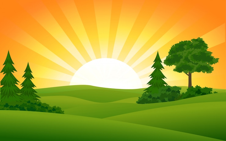 Vecteur image vectorielle de coucher de soleil d'été avec sunburst